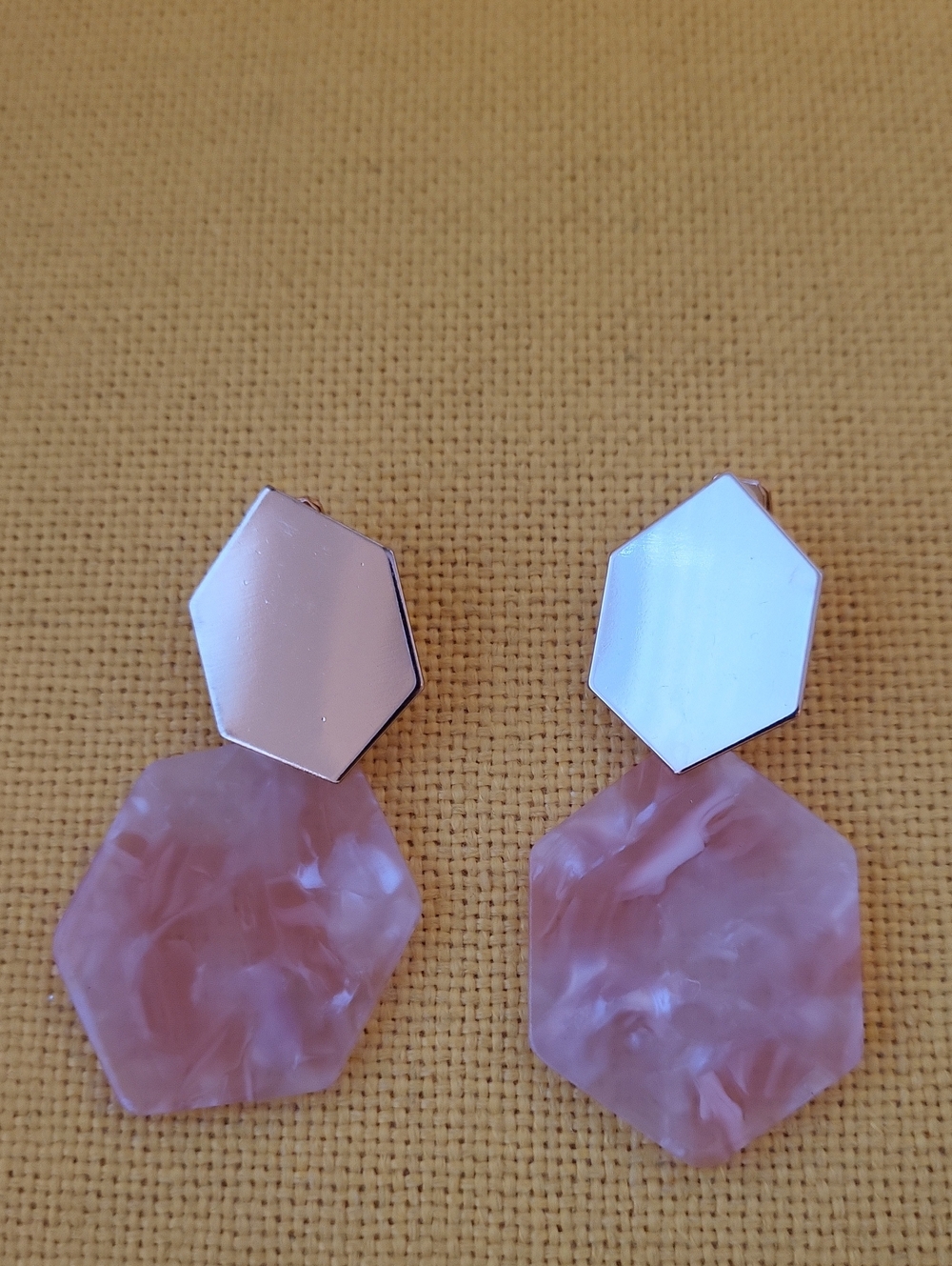 Geometric Pink Hexagon Drop Earrings - Women Jewelry